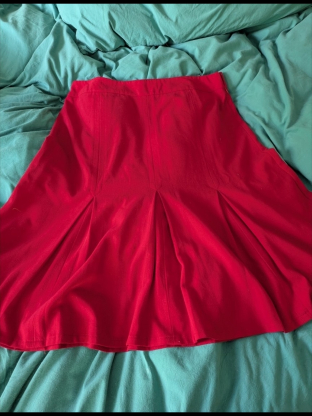 Retro Red Flared Women's Midi Skirt Size 14P Petite